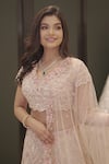 Buy_Kalighata_Pink Net Floral, Sequin V Neck Embroidered Bridal Lehenga Set _Online_at_Aza_Fashions