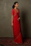 Buy_RI.Ritu Kumar_Pink 100% Silk Printed Geometric V Neck Prina Saree With Blouse_Online_at_Aza_Fashions