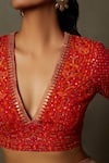 RI.Ritu Kumar_Pink 100% Silk Printed Geometric V Neck Prina Saree With Blouse_at_Aza_Fashions