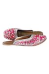 Shop_5Elements_Pink Embroidered Silk Mirror Embellished Open-back Juttis _at_Aza_Fashions