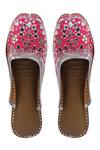 Buy_5Elements_Pink Embroidered Silk Mirror Embellished Open-back Juttis _at_Aza_Fashions