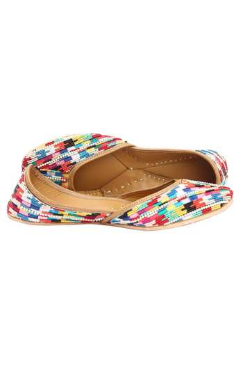 Shop_5elements_Multi Color Silk Bead Embroidered Juttis _at_Aza_Fashions