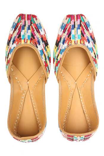 Buy_5elements_Multi Color Silk Bead Embroidered Juttis _at_Aza_Fashions