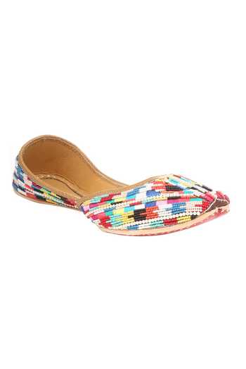 5elements_Multi Color Silk Bead Embroidered Juttis _Online_at_Aza_Fashions
