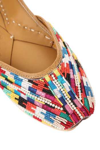 Shop_5elements_Multi Color Silk Bead Embroidered Juttis _Online_at_Aza_Fashions