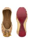 Shop_5 elements_Gold Faux Leather Floral Ghunghroo Juttis_at_Aza_Fashions