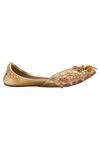 5 elements_Gold Faux Leather Floral Ghunghroo Juttis_Online_at_Aza_Fashions