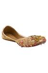 Buy_5 elements_Gold Faux Leather Floral Ghunghroo Juttis_Online_at_Aza_Fashions