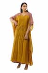 Shop_Khat_Yellow Chanderi Silk, Poplin Tassels V-neck Pintuck Kaftan And Flared Pant Set _Online_at_Aza_Fashions