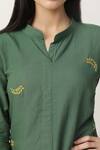 Musal_Green Cotton Linen Embroidery Leaf Mandarin Collar Keeley Kurta And Pant Set_at_Aza_Fashions