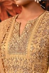 Shop_Moledro_Gold Zari Brocade Embroidered And Printed Sequin Notched Round Shira Kurta Set _Online_at_Aza_Fashions