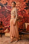 Buy_Moledro_Peach Jacket Banarasi Brocade Embroidered Beads V Collar Ina And Harem Pant Set _Online_at_Aza_Fashions