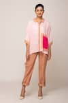 Shop_Ekavira_Pink Modal And Chameli Asymmetric Hem Shirt & Dahlia Brown Pant Set _Online_at_Aza_Fashions