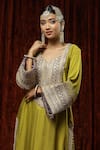 Buy_SHIKHAR SHARMA_Green Silk Chanderi Embroidered Pearl Leaf Neck Kurta Pant Set 