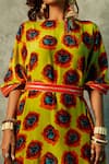 Esha L Amin_Yellow Modal Satin Printed Abstract Flower Straight Short Kaftan _Online_at_Aza_Fashions