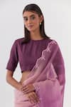 Amisha Kothari_Pink Saree Silk Organza Printed Stripe Suman And _at_Aza_Fashions