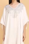 Label Ivish_Off White Silk, Chiffon Embroidery V-neck Rhinestone Embellished Kaftan _at_Aza_Fashions