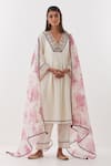 Shop_Amisha Kothari_Ivory Chanderi , Organza Embroidery, Tassels V-neck Abha Kurta Set _Online_at_Aza_Fashions