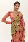 Shop_SANAM_Green Silk Chiffon Versailles Pre-stitches Ruffle Saree With Blouse_at_Aza_Fashions