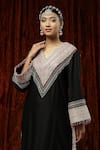 SHIKHAR SHARMA_Black Silk Chanderi Embroidered Pearl V Neck Full Sleeve Kurta Pant Set _at_Aza_Fashions