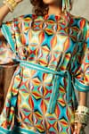 Esha L Amin_Multi Color Modal Satin Printed Geometric Straight Short Kaftan _Online_at_Aza_Fashions