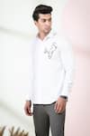 Hilo Design_White Giza Cotton Embroidery Owl Motif Bianco Reindeer Shirt For Men_at_Aza_Fashions
