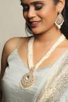 Ishhaara_White Embroidery Pearl Embellished Necklace Set _at_Aza_Fashions