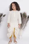 Shop_Little Bansi_Cream Bundi  Banarasi Silk Embroidered Floral With Kurta Set _Online_at_Aza_Fashions