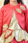 Fayon Kids_Coral Net, Silk Sequins High Low Hem Gown With Jacket _at_Aza_Fashions