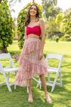 Buy_B'Infinite_Pink Linen Print Floral Sweetheart Raspberry Crop Top With Skirt _Online_at_Aza_Fashions