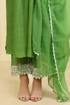 Shop_Neha Khullar_Green Chanderi Silk And Mulmul Embroidery Thread & Zari V Neck Neckline Kurta Set 