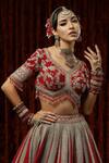 Shop Shikhar Sharma Red Silk, Georgette, Chanderi Beads, Tassels Ruby Embroidered Bridal Lehenga Set Online at Aza Fashions Shop_Shikhar Sharma_Red Silk, Georgette, Chanderi Beads, Tassels Ruby Embroidered Bridal Lehenga Set _Online_at_Aza_Fashions