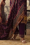 Kalista_Purple Crepe, Silk Embroidery, Cut Work Riah A-line Floral Print Kurta Set _at_Aza_Fashions