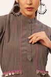 Shop_Zariya the Label_Grey Cotton Pintuck Mandarin Collar Bodice Top _Online_at_Aza_Fashions