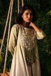 Shop_Pallavi Poddar_Green Dupion Embroidery Ombre Peacock Asymmetric Hem Cape And Dhoti Pant Set _Online_at_Aza_Fashions