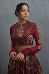 Torani_Maroon Handwoven Chanderi Printed Bhura Anardan Cheent Bridal Lehenga Set _at_Aza_Fashions