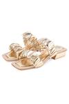 Kaltheos_Gold Plain Maureen Metallic Ruffle Strap Block Heels _at_Aza_Fashions