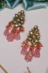 Ishhaara_Pink Beads, Gota Patti, Diamonds Kundan Embellished Danglers _at_Aza_Fashions