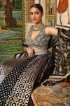 Neha Khullar_Black Net Woven Geometric Patterns V Neck Flared Lehenga Set _at_Aza_Fashions