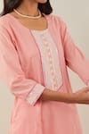 TIC_Peach Cotton Embroidery Chikankari Round Rozana Placket Kurta _at_Aza_Fashions