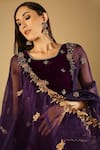 Monk & Mei_Purple Kurta Velvet Embroidered Floral Zari Work U Neck Cyra Sharara Set _at_Aza_Fashions