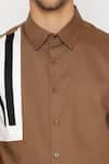 Lacquer Embassy_Brown 100% Cotton Carey Color Block Panel Shirt  _at_Aza_Fashions