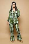 Ahi Clothing_Green Crepe Tie Dye Spread Collar Shirt And Pant Set _at_Aza_Fashions