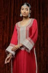 Shikhar Sharma Red Silk Chanderi Embroidered Pearl Round Full Sleeve Kurta Pant Set at Aza Fashions Shikhar Sharma_Red Silk Chanderi Embroidered Pearl Round Full Sleeve Kurta Pant Set _at_Aza_Fashions