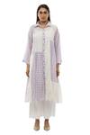 Shop_Khat_White Handloom Cotton, Poplin Collared Checkered Pattern Dress And Pant Set _Online_at_Aza_Fashions