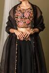 Pds By Sneha_Black Organza Silk Embroidery Floral Round Blouse Sharara Set  _Online_at_Aza_Fashions