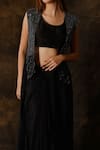 Eclat by Prerika Jalan_Black Mysore Silk Embroidered Asymmetric Cape And Draped Skirt Set _at_Aza_Fashions