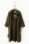 Kharakapas_Green Heavy Twill Lapel Double Breasted Trench Coat  _at_Aza_Fashions