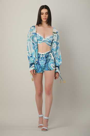 Limerick By Abirr N' Nanki_White Crepe Sweetheart Neck Yoshi Balloon Sleeve Crop Top _Online_at_Aza_Fashions