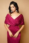 Ahi Clothing_Magenta Imported Velvet Plain Broad V Neck Wrap Dress _at_Aza_Fashions